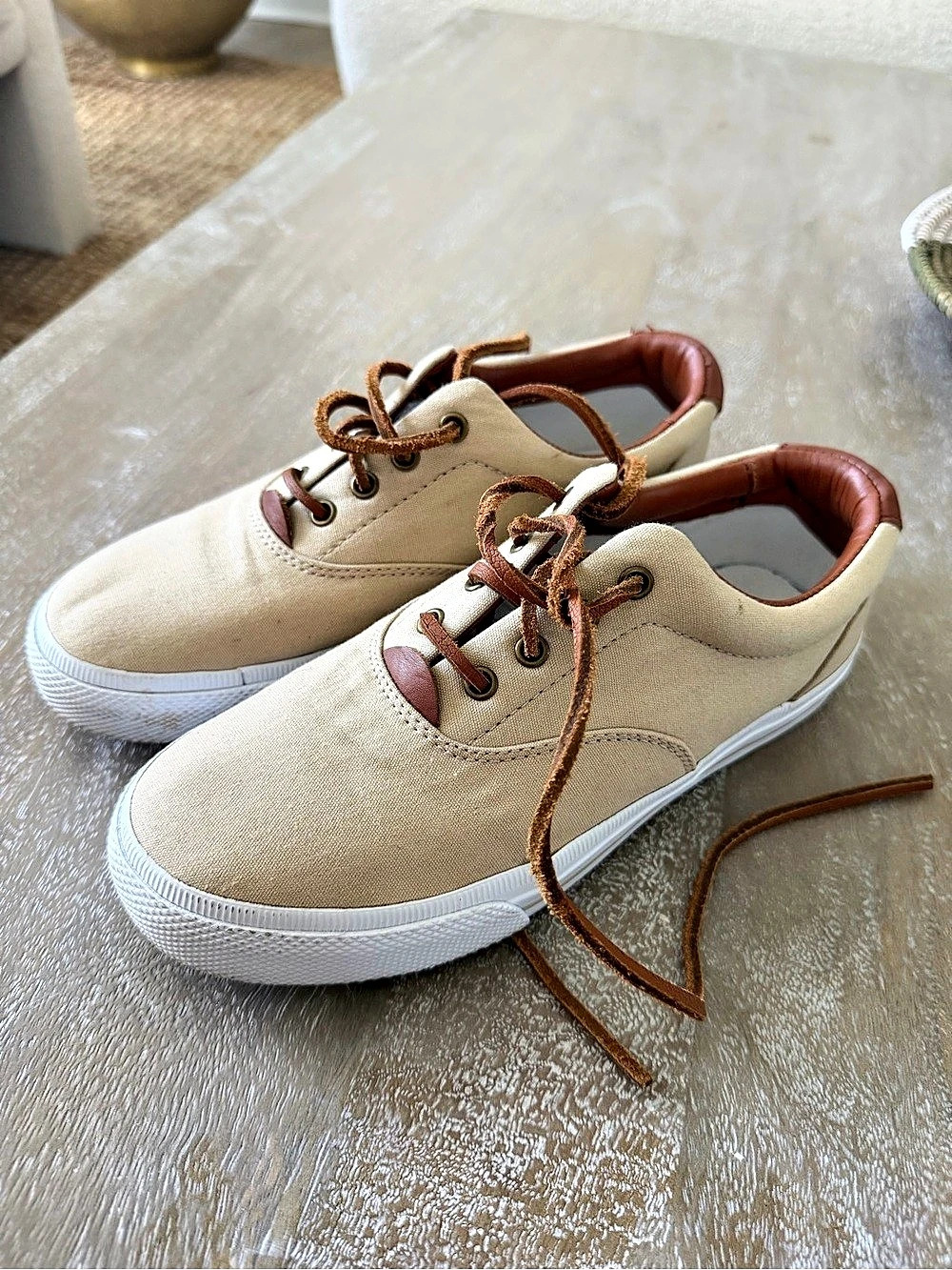 Lauren Ralph Lauren Shoes Womens Veeta Casual Low Sneakers Brown Fabric